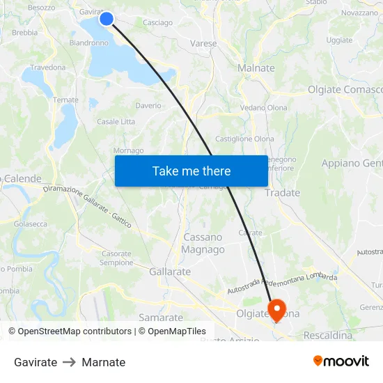 Gavirate to Marnate map