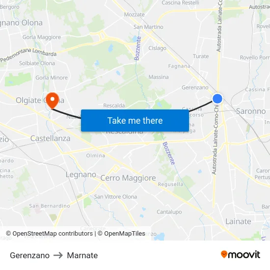 Gerenzano to Marnate map