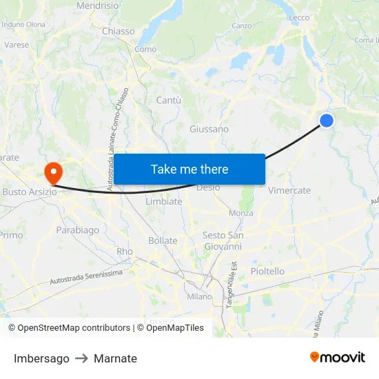 Imbersago to Marnate map