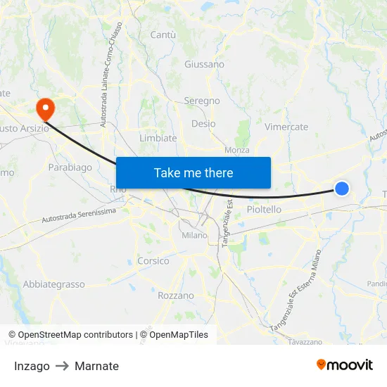 Inzago to Marnate map
