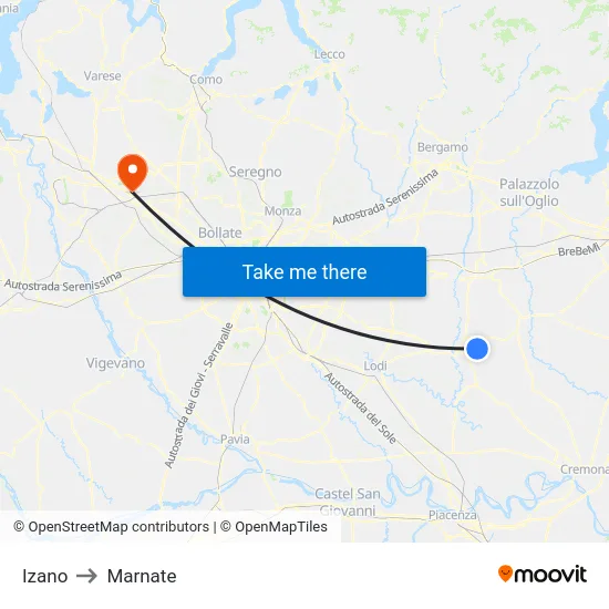 Izano to Marnate map