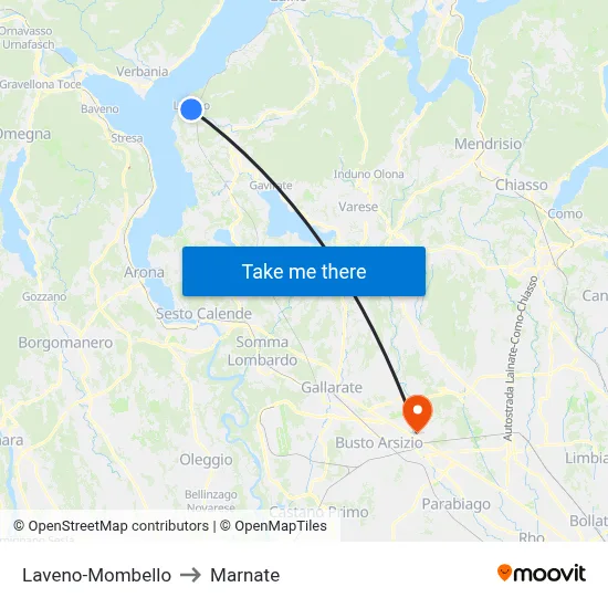 Laveno-Mombello to Marnate map