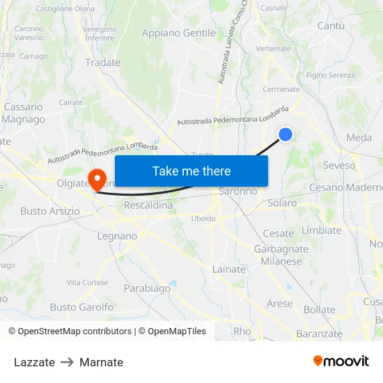 Lazzate to Marnate map