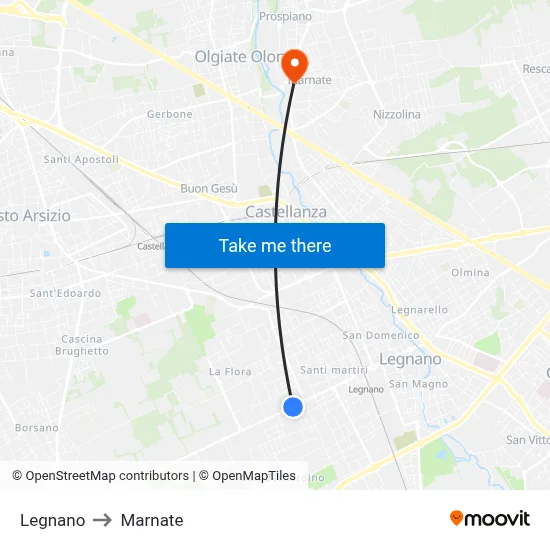 Legnano to Marnate map
