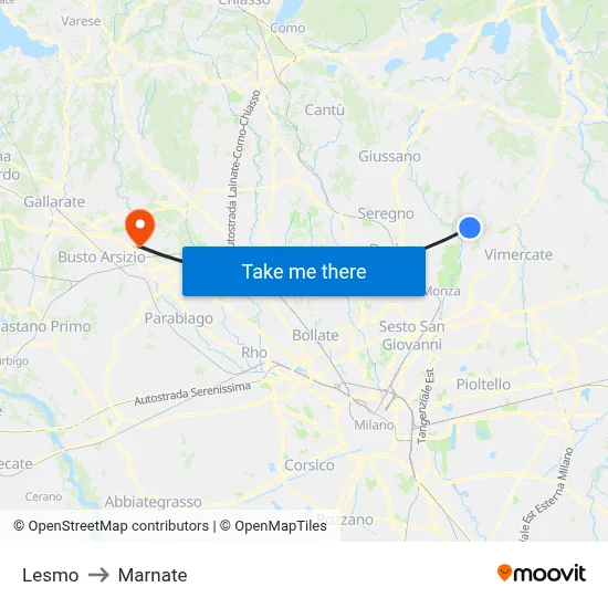 Lesmo to Marnate map
