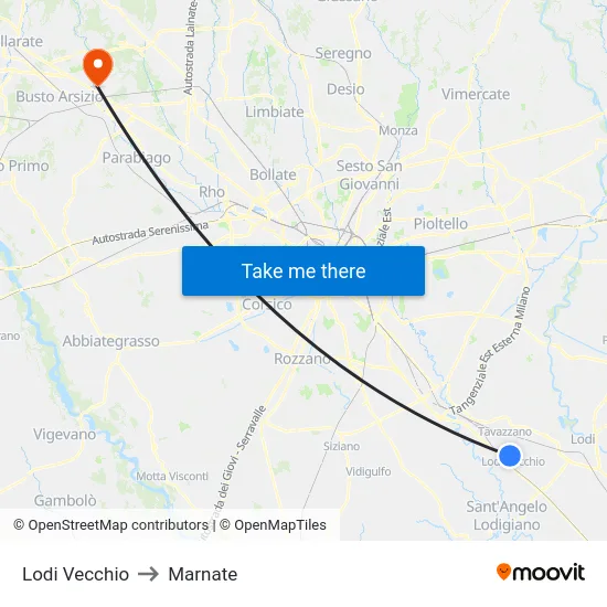 Lodi Vecchio to Marnate map