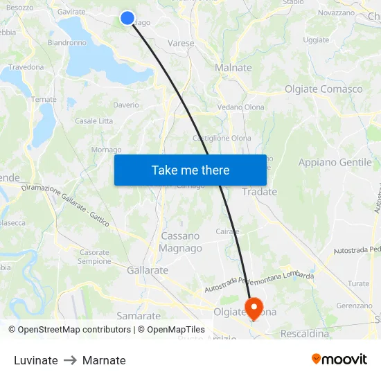 Luvinate to Marnate map