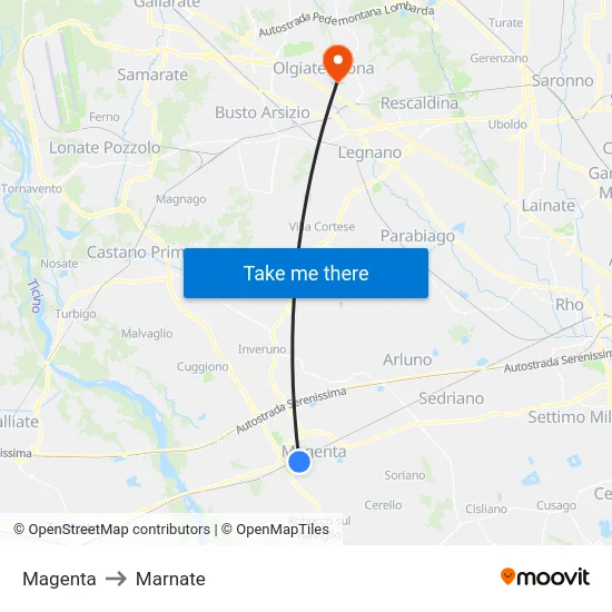 Magenta to Marnate map