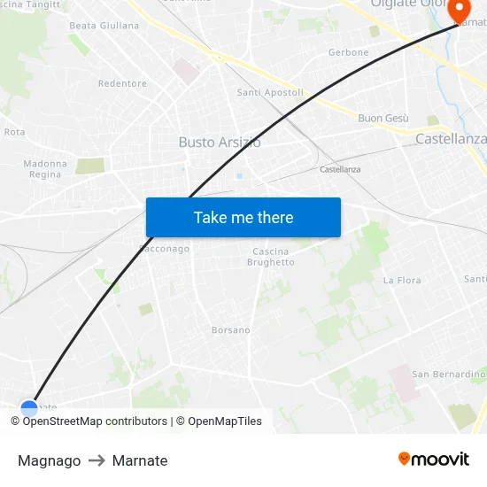 Magnago to Marnate map