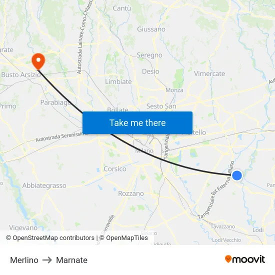 Merlino to Marnate map