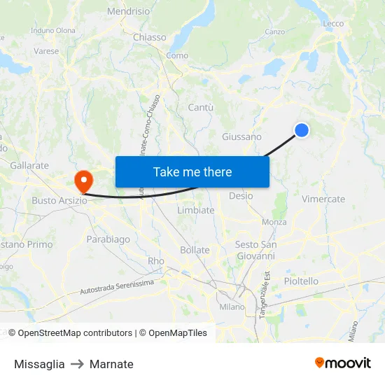 Missaglia to Marnate map