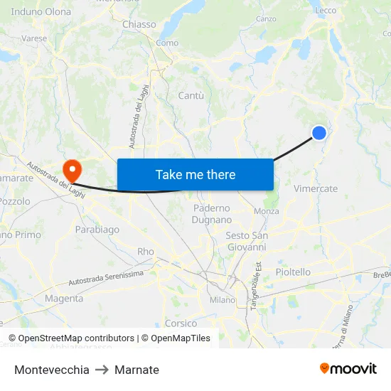 Montevecchia to Marnate map