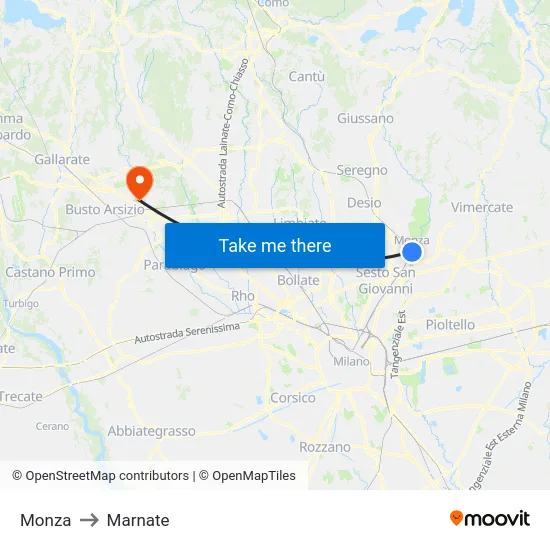 Monza to Marnate map