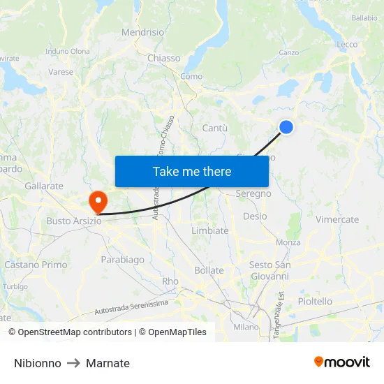 Nibionno to Marnate map
