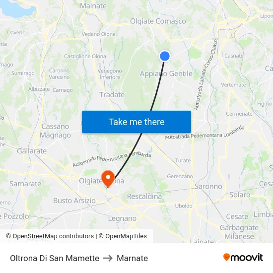 Oltrona Di San Mamette to Marnate map