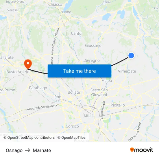 Osnago to Marnate map
