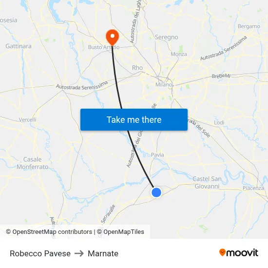Robecco Pavese to Marnate map