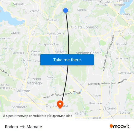 Rodero to Marnate map