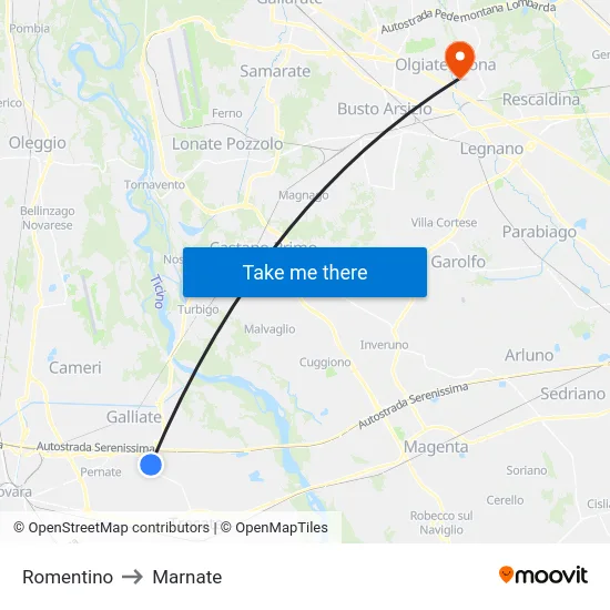 Romentino to Marnate map