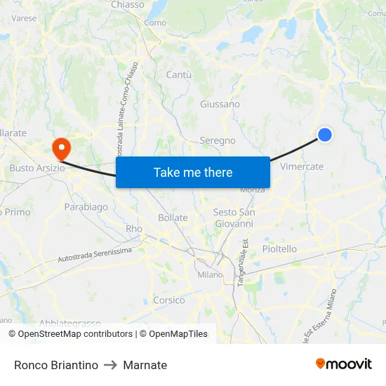 Ronco Briantino to Marnate map