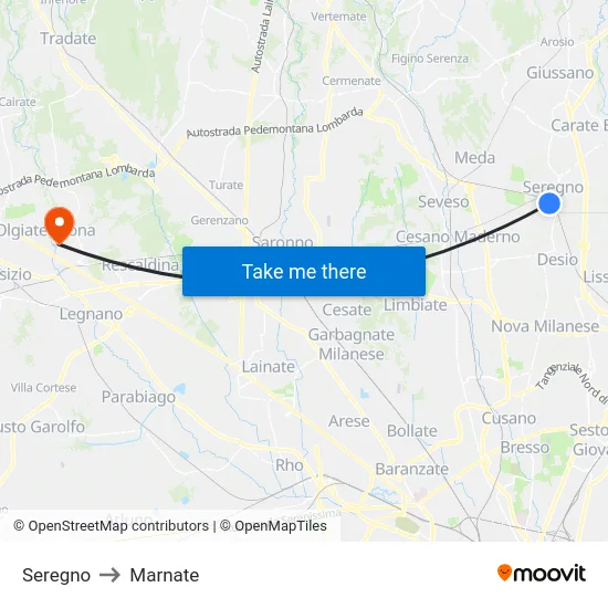 Seregno to Marnate map