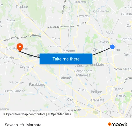 Seveso to Marnate map