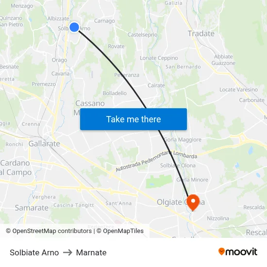 Solbiate Arno to Marnate map