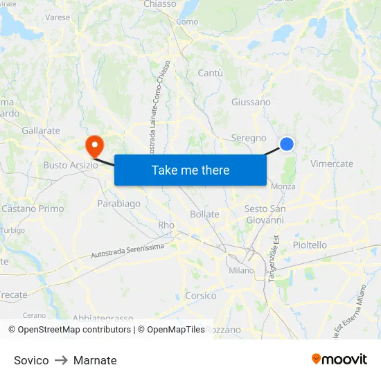 Sovico to Marnate map