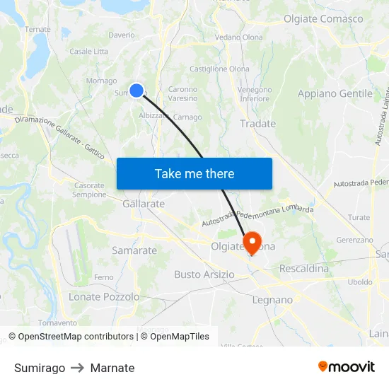 Sumirago to Marnate map