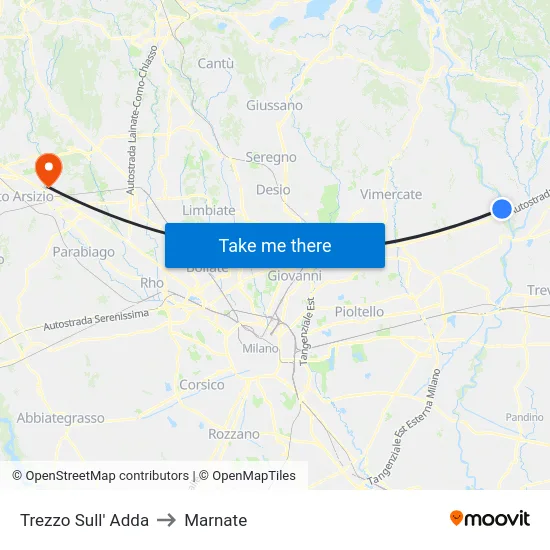 Trezzo Sull' Adda to Marnate map