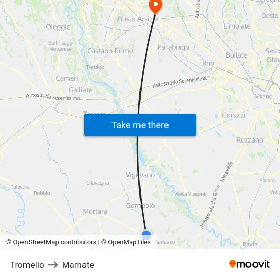 Tromello to Marnate map