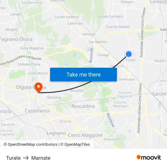 Turate to Marnate map