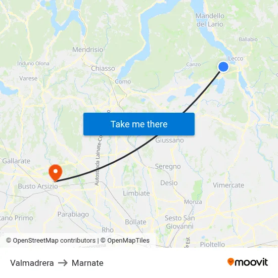 Valmadrera to Marnate map