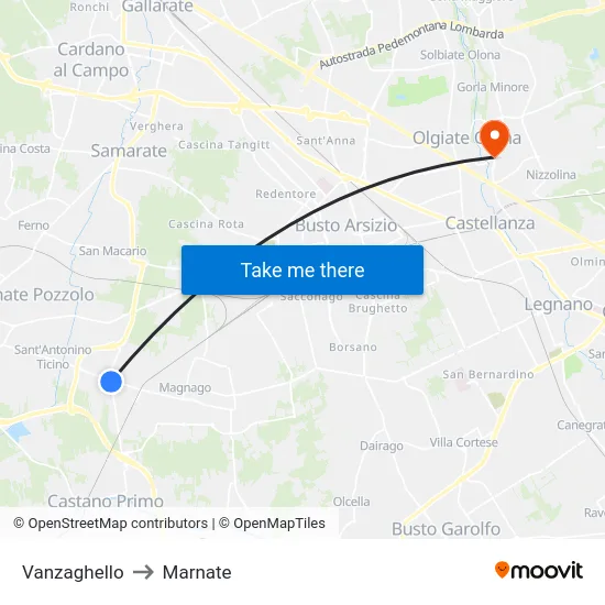 Vanzaghello to Marnate map