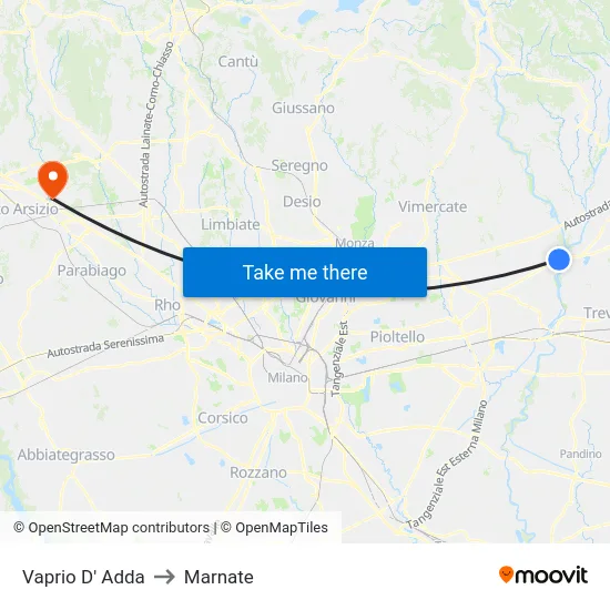 Vaprio D' Adda to Marnate map