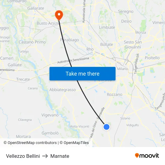 Vellezzo Bellini to Marnate map