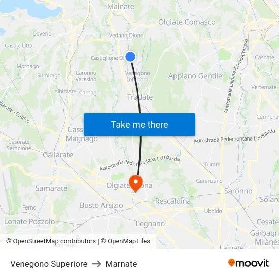 Venegono Superiore to Marnate map