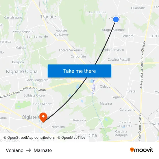 Veniano to Marnate map