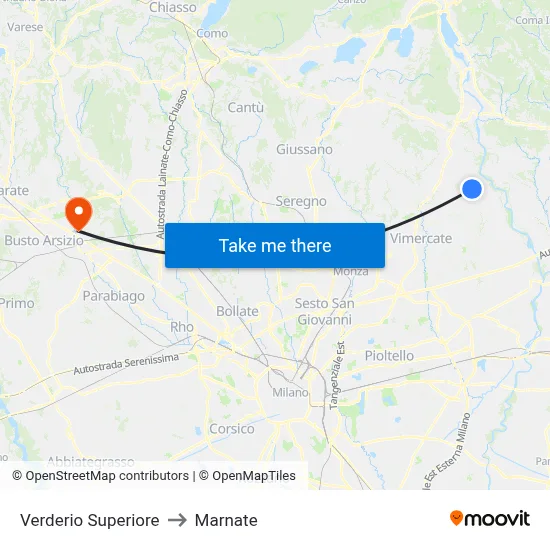 Verderio Superiore to Marnate map