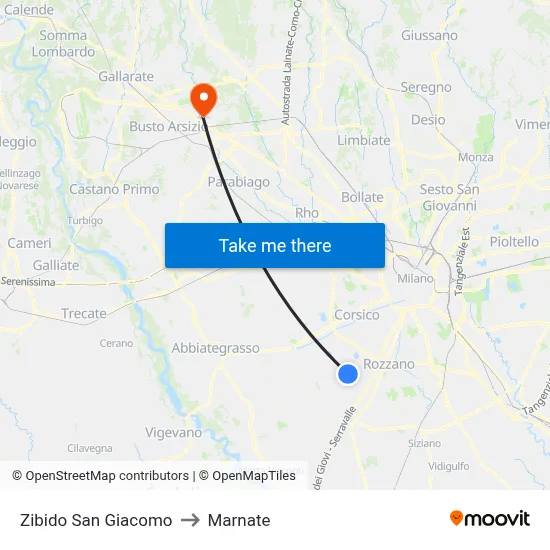 Zibido San Giacomo to Marnate map