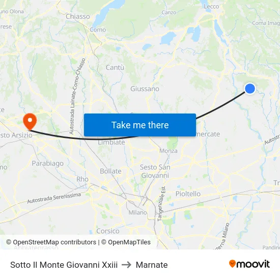 Sotto Il Monte Giovanni Xxiii to Marnate map