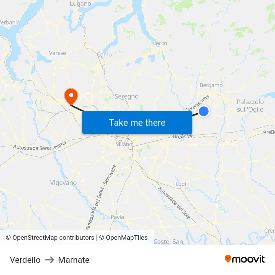 Verdello to Marnate map