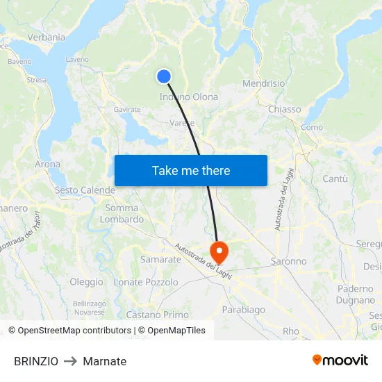 Brinzio to Marnate map