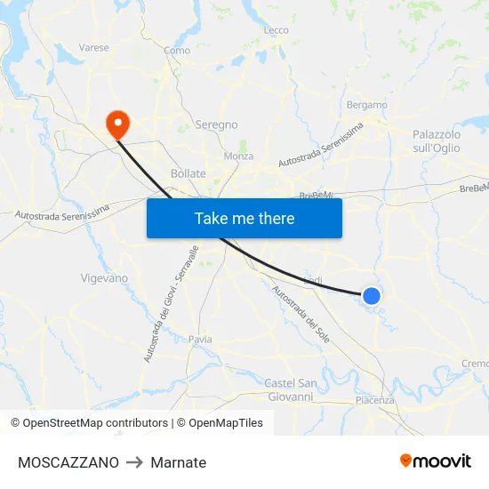 Moscazzano to Marnate map