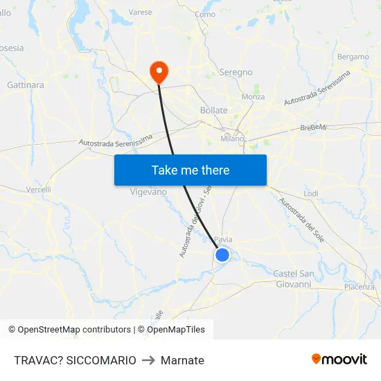 Travacò Siccomario to Marnate map
