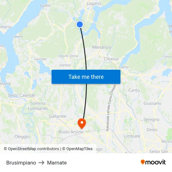 Brusimpiano to Marnate map