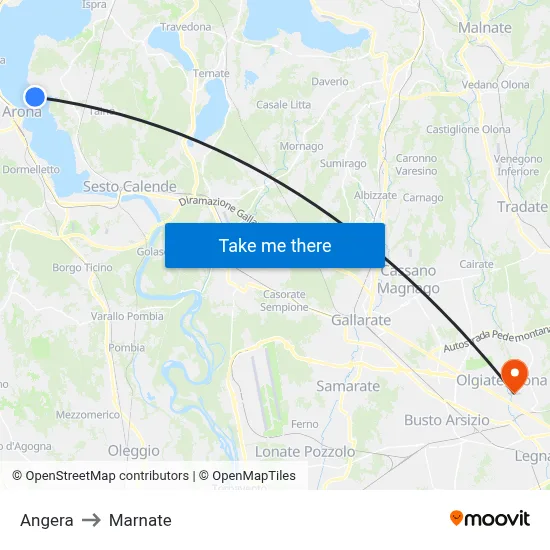 Angera to Marnate map