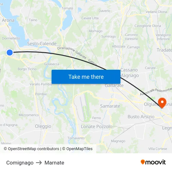 Comignago to Marnate map