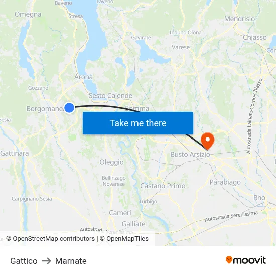 Gattico to Marnate map