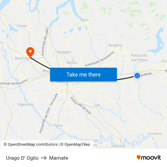 Urago D' Oglio to Marnate map
